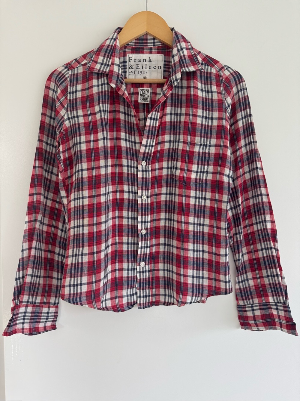 Frank & Eileen Red, Navy & White Plaid Button-Down 100% Linen Barry Shirt